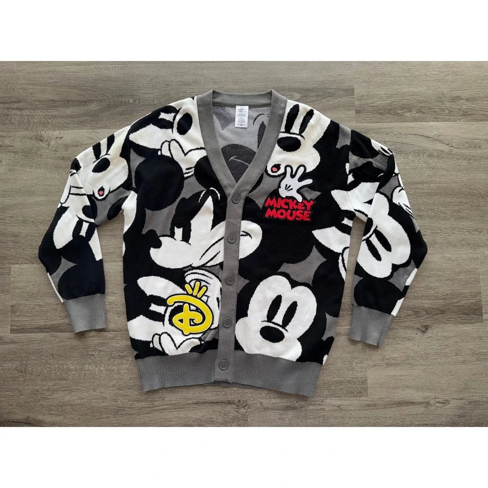 NWOT Disney Mickey Mouse Oversized Patch 5 Button Cardigan, Medium - Picture 1 of 8